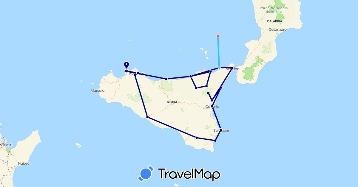 TravelMap itinerary: driving, hiking, boat in Italy (Europe)